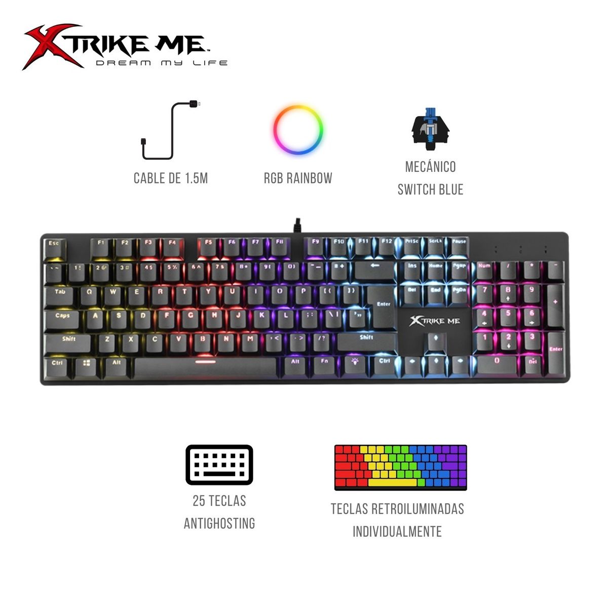 XTRIKE ME - Teclado Gamer Mecanico RGB Switch Azul Xtrike me GK-915P