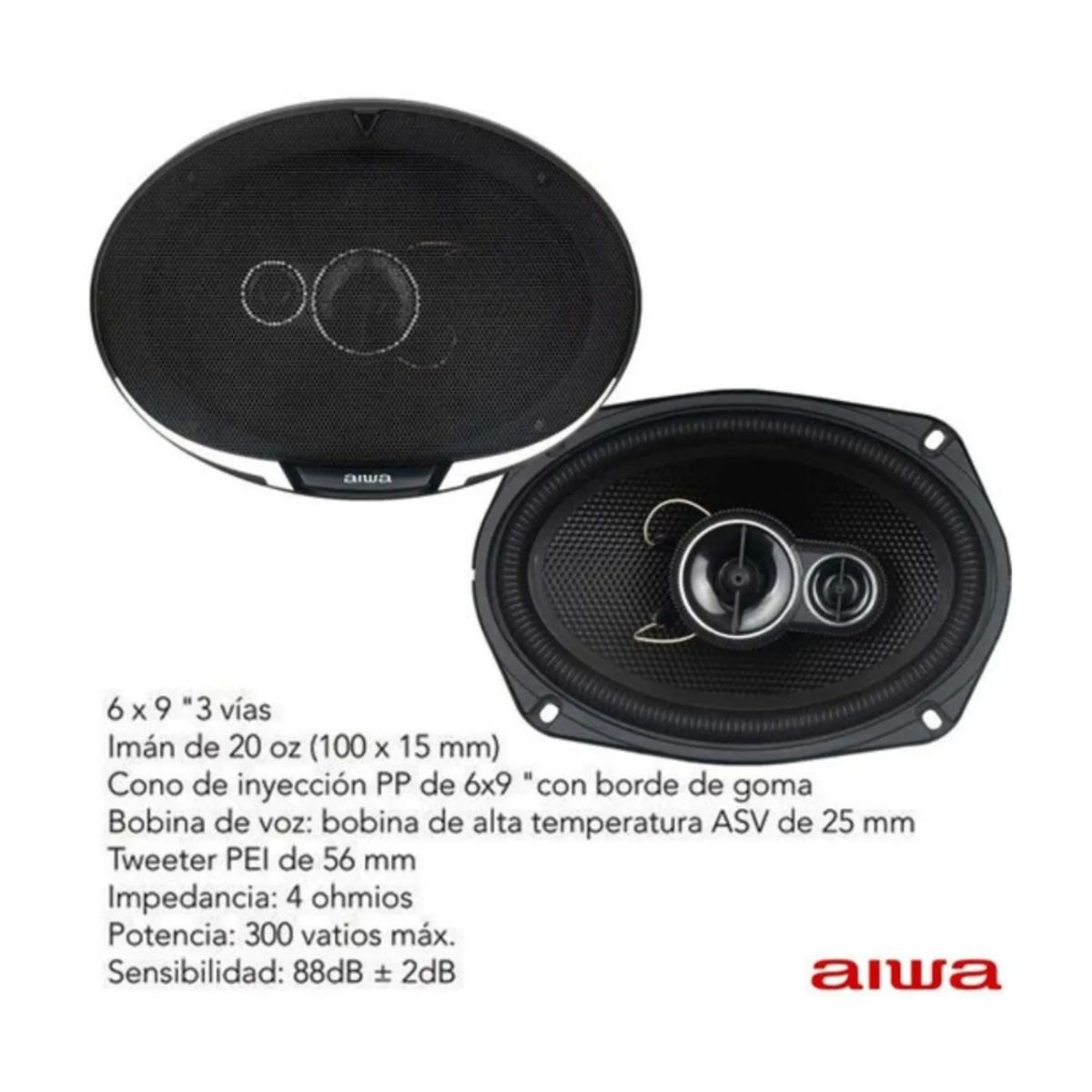 AIWA - Parlantes Para Auto Ovalados 6 X 9" 3 Vías 300 W Taw-6944