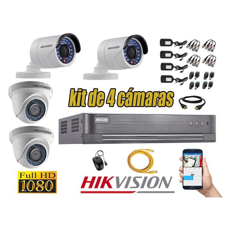 HIKVISION - CÁMARAS SEGURIDAD KIT 4 FULL HD 1080P + CABLE HDMI