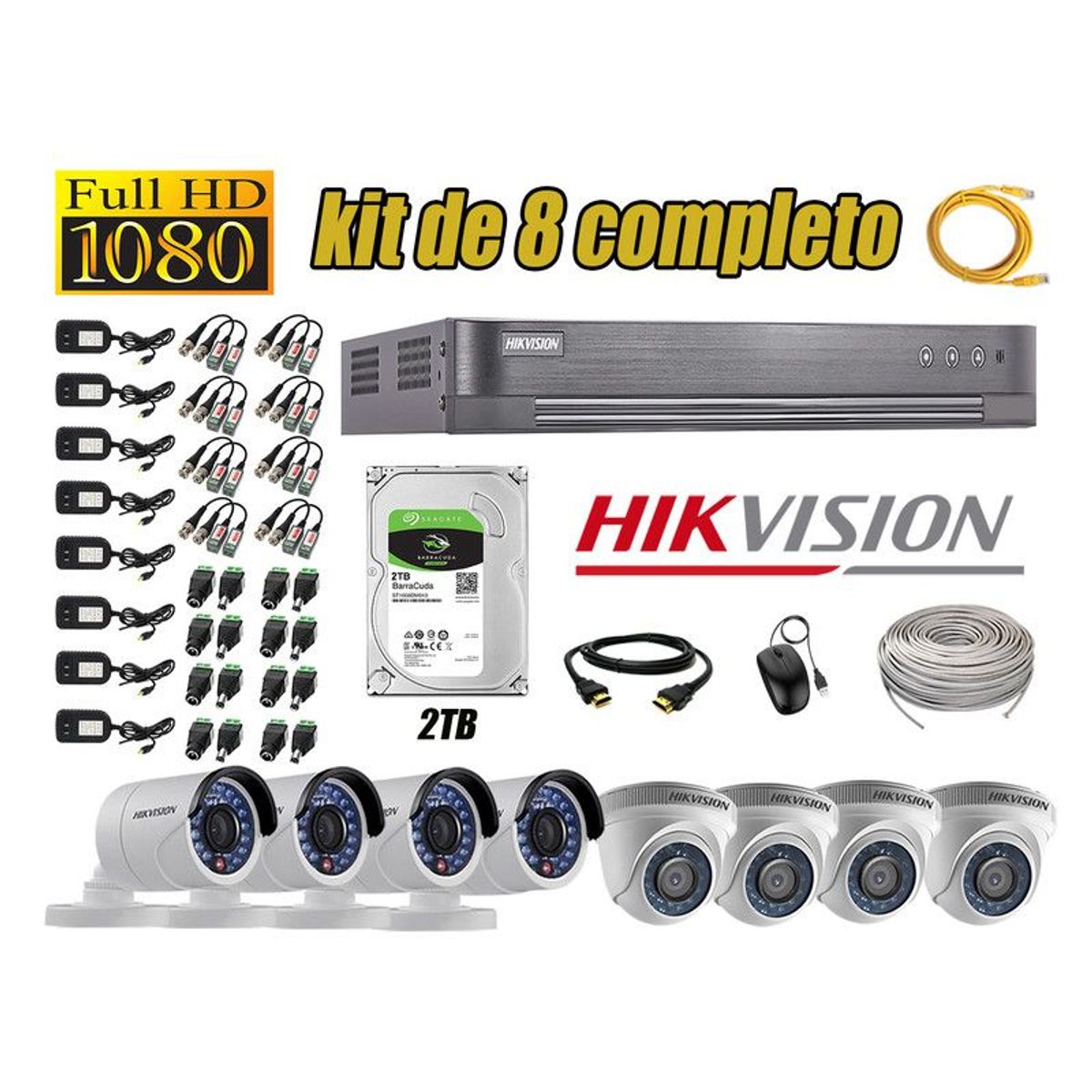 HIKVISION - CÁMARAS SEGURIDAD KIT 8 FULL HD 1080P + DISCO 2TB COMPLETO