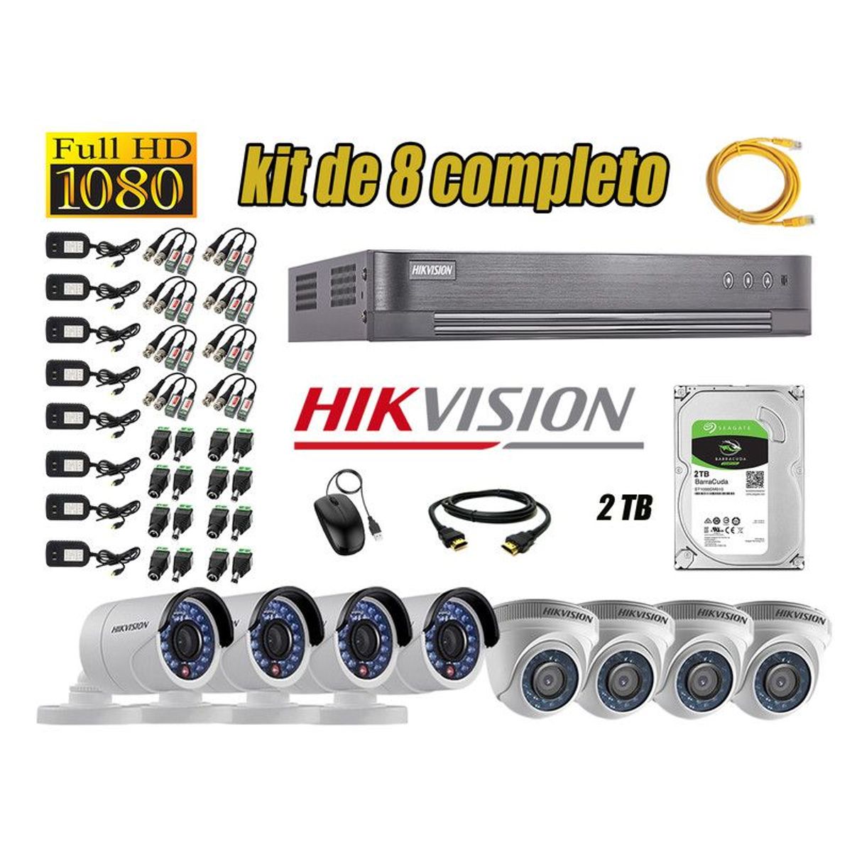 HIKVISION - CÁMARAS SEGURIDAD KIT 8 FULL HD 1080P + DISCO 2TB P2P