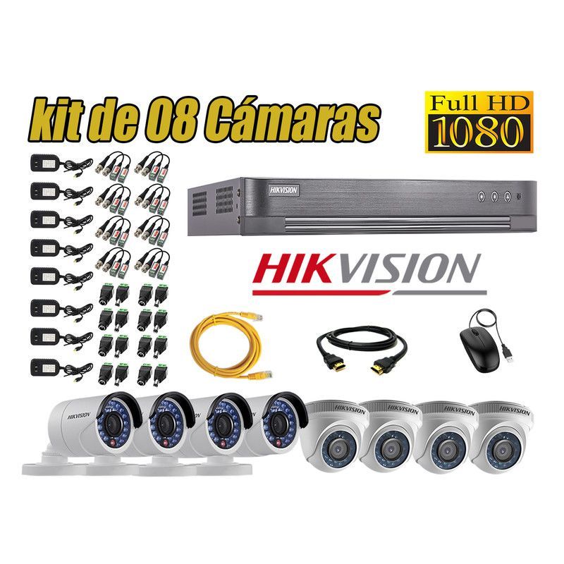 HIKVISION - CÁMARAS SEGURIDAD KIT 8 FULL HD 1080P + CABLE HDMI