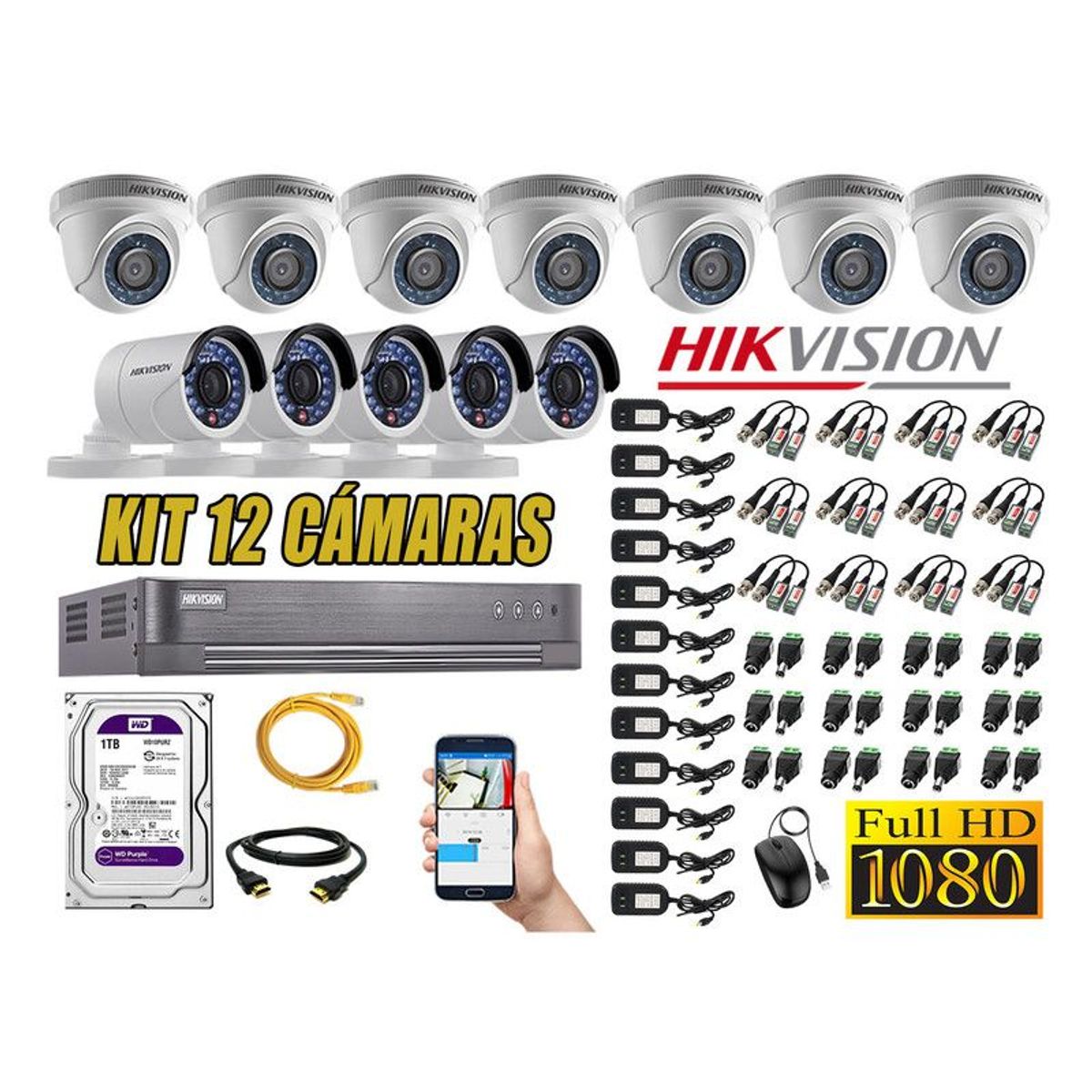 HIKVISION - CÁMARAS SEGURIDAD KIT 12 FULL HD 1080P + DISCO 1TB