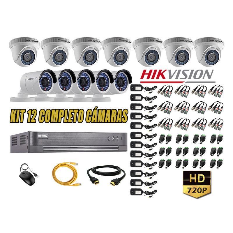 HIKVISION - CÁMARAS SEGURIDAD KIT 12 HD 720P + CABLE HDMI P2P