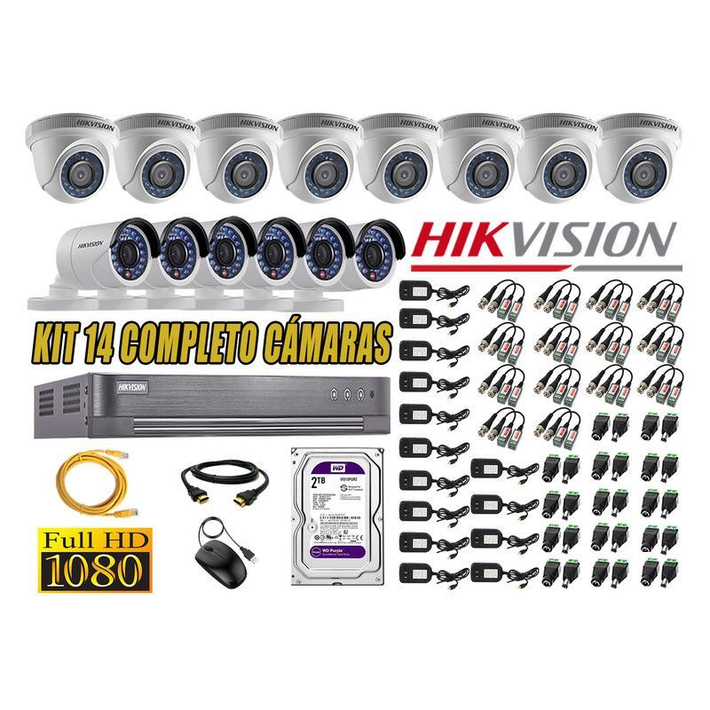 HIKVISION - CÁMARAS SEGURIDAD KIT 14 FULL HD 1080P + DISCO 2TB
