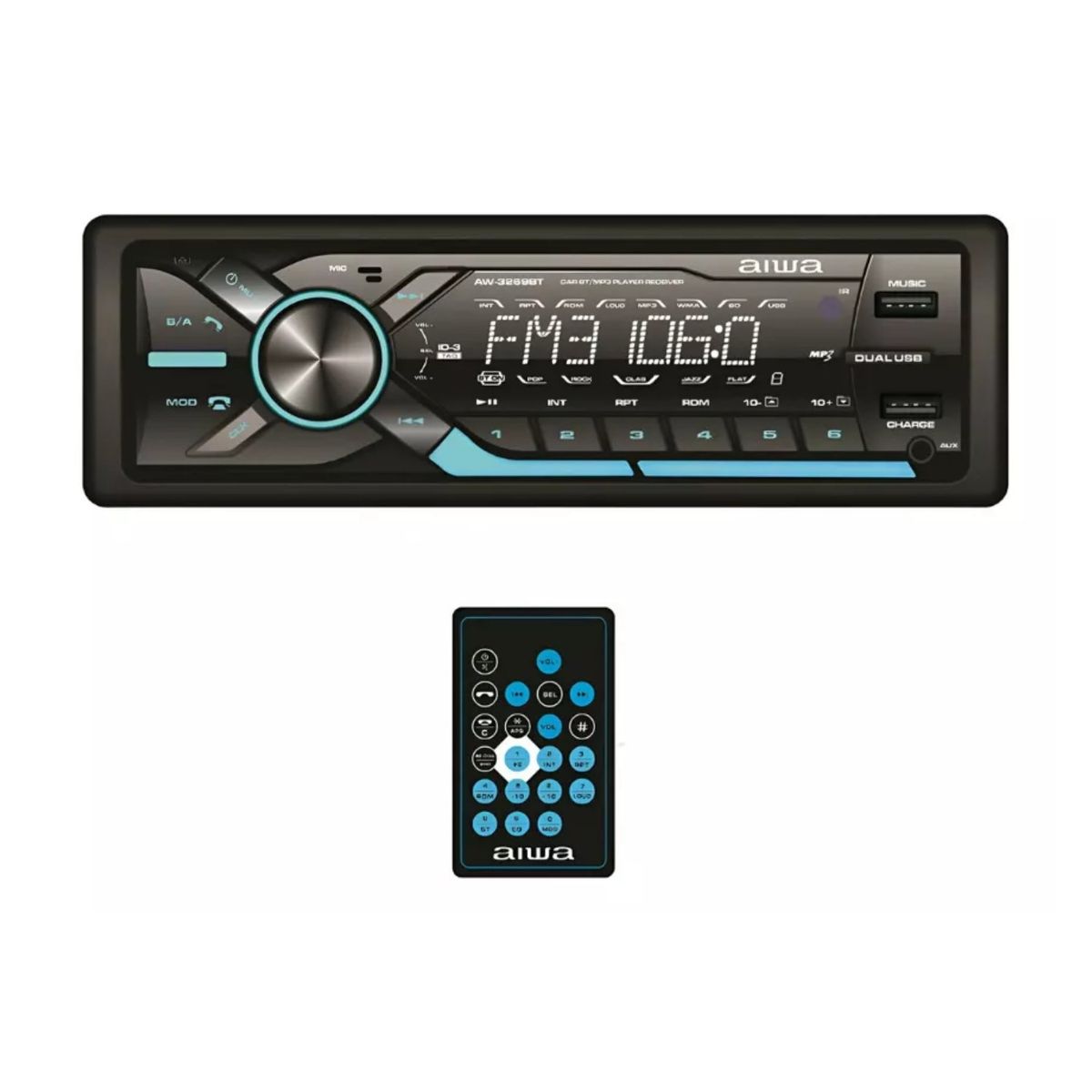 AIWA - AUTORADIO 1 DIN DESMONTABLE BLUETOOTH PANEL 7 COLORES USBX2 AW-3269BT
