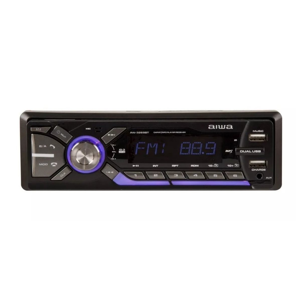 AIWA - AUTORADIO 1 DIN DESMONTABLE BLUETOOTH PANEL 7 COLORES USBX2 AW-3269BT