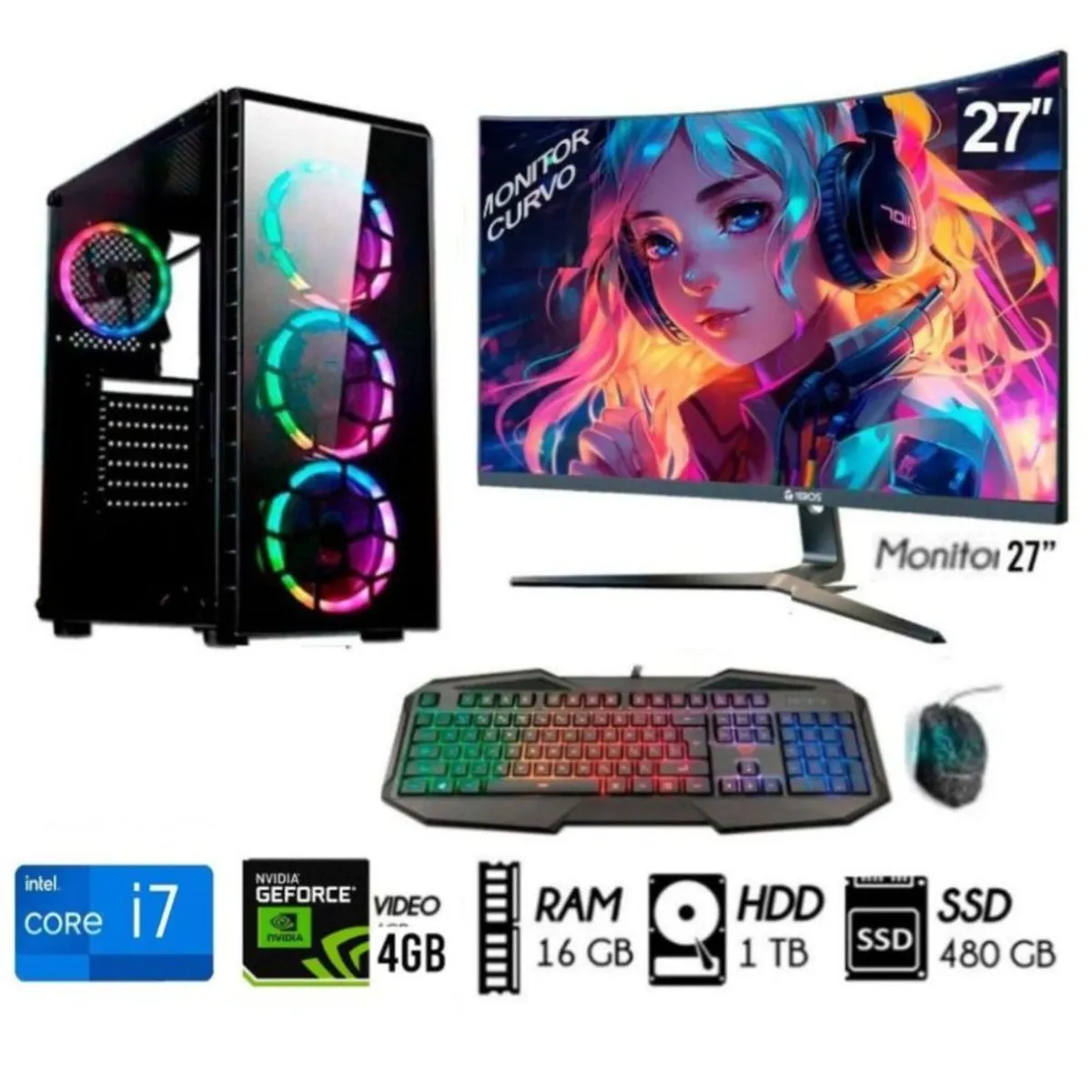 INTEL - Computadora PC CORE i7 3.2Ghz Ram16GB HDD 1TB+SSD 480GB VIDEO GT 4GB  M27"