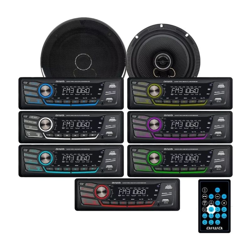 AIWA - Combo Autoradio Bluetooth Desmontable 2 Parlantes 16cm AIWA CAW-2016BT