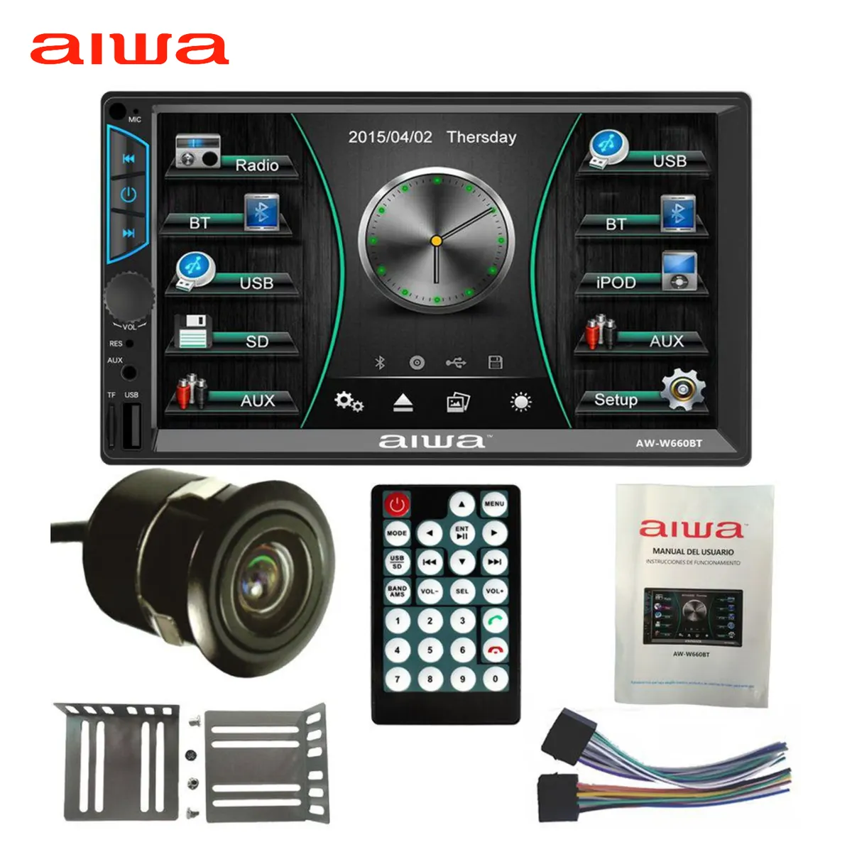 AIWA - Autoradio Bluetooth Mirrorlink Pantalla 7 Pulgadas + Camara AW-W660BT