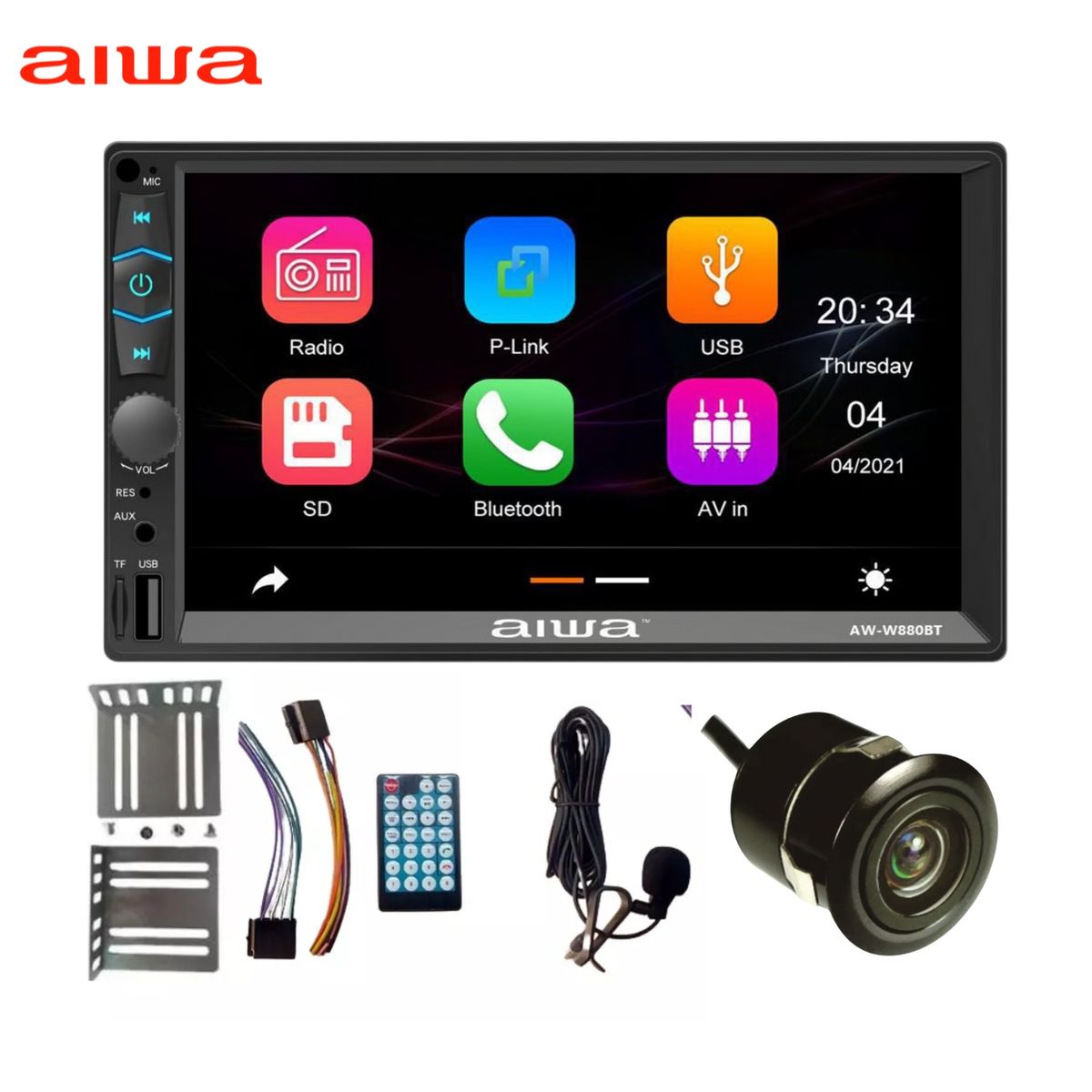 AIWA - Autoradio Bluetooth Mirrorlink Pantalla 7 Pulgadas + Cámara AW-W880BT