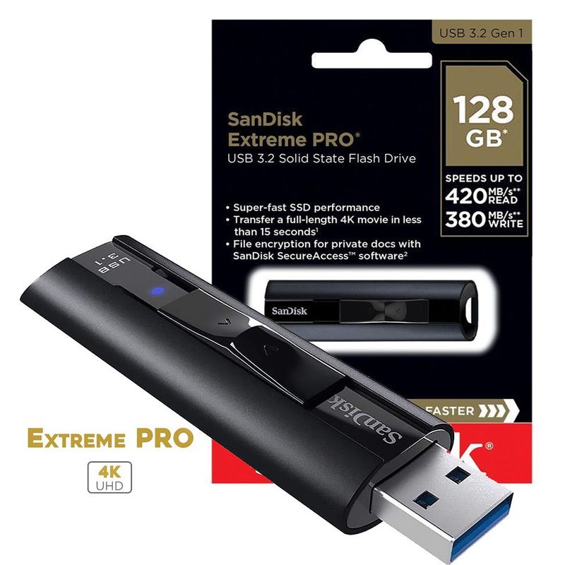 SANDISK - USB Extreme PRO 3.2 4K Speed 420mb/s 128GB Pendrive Sandisk