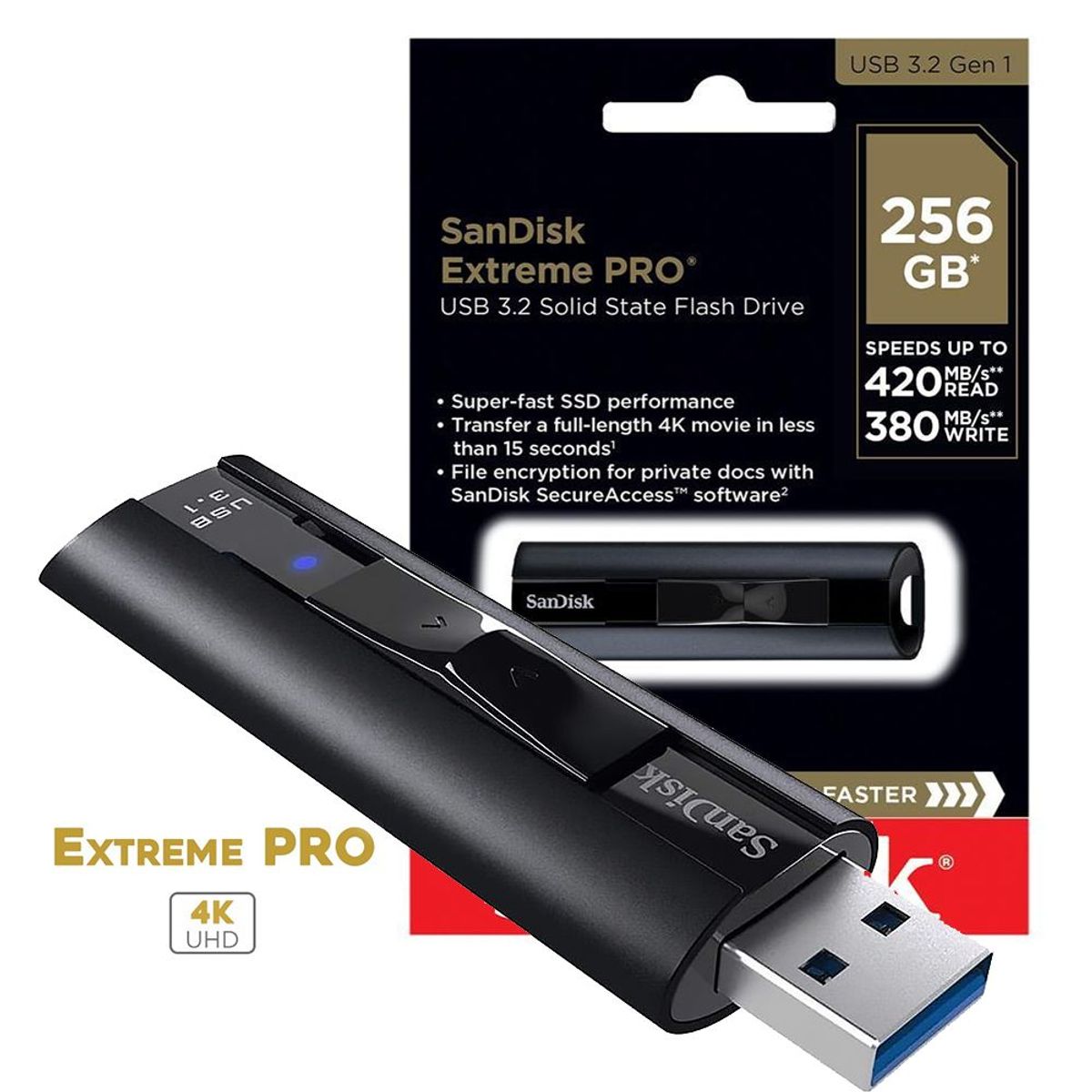 SANDISK - Sandisk USB Extreme PRO 3.2 Speed 420mb/s 256GB 4K Pendrive
