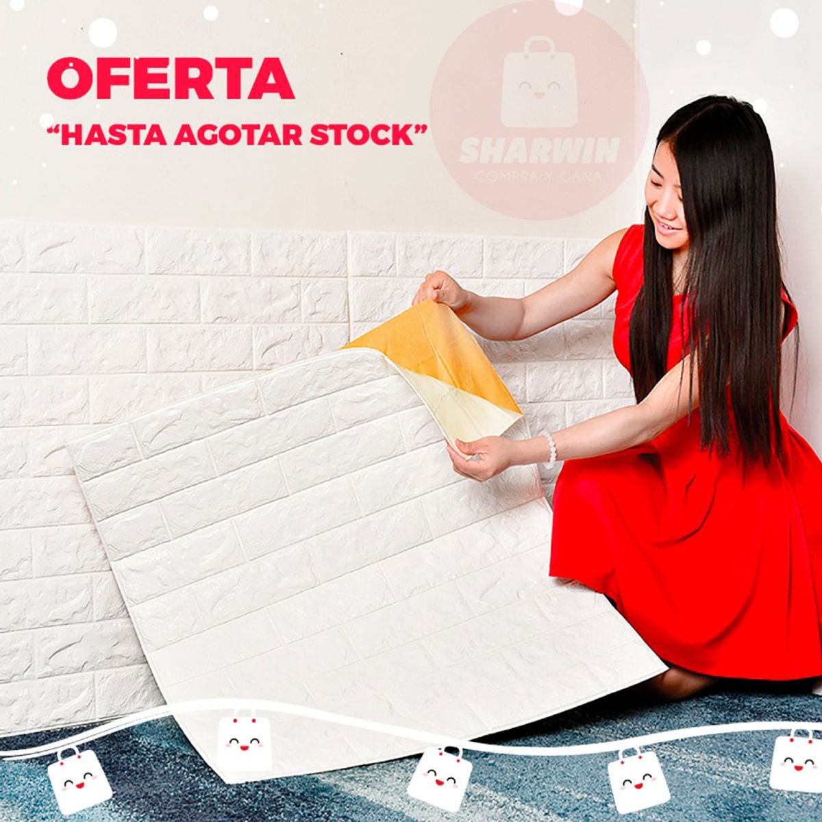 GENERICO - Papel Tapiz mural 3D Autoadhesivo Diseño Ladrillo 70x77cm