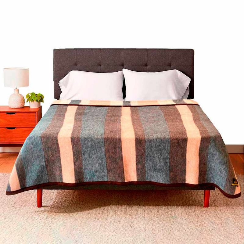 ANDINA - Frazada Listada Fibra Natural 50% Lana y 50% Alpaca 1.5 Plazas