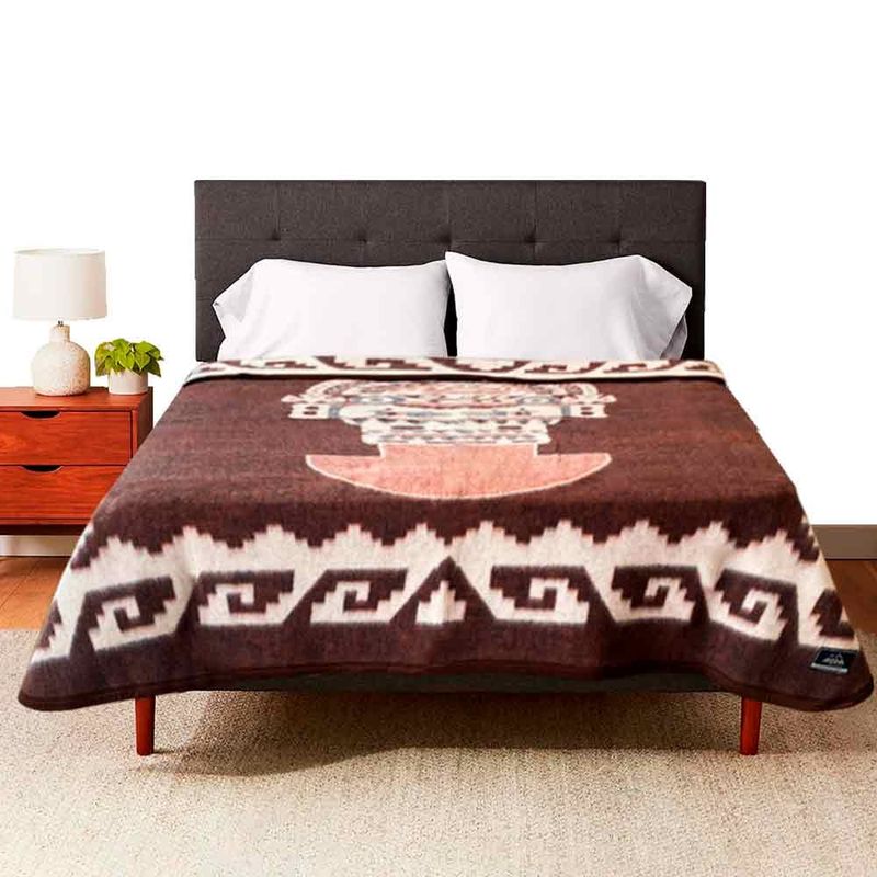 ANDINA - Frazada Tumi 2 Plazas – Fibra Natural 80% Lana de Oveja y 20% Alpaca