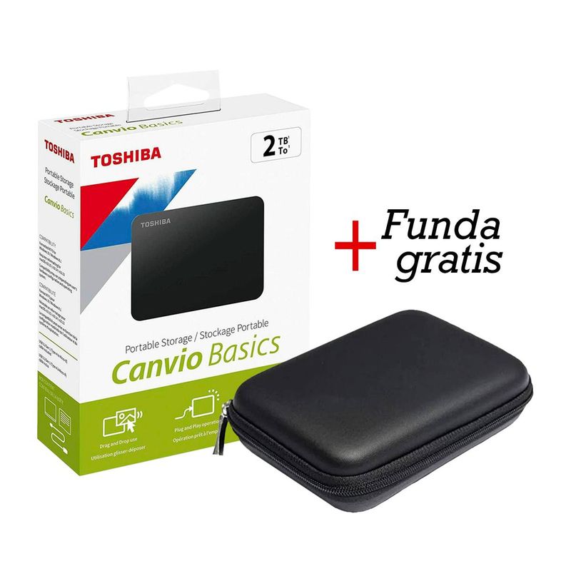 TOSHIBA - DISCO DURO EXTERNO TOSHIBA  2TB USB 3.0 CANVIO BASICS + FUNDA