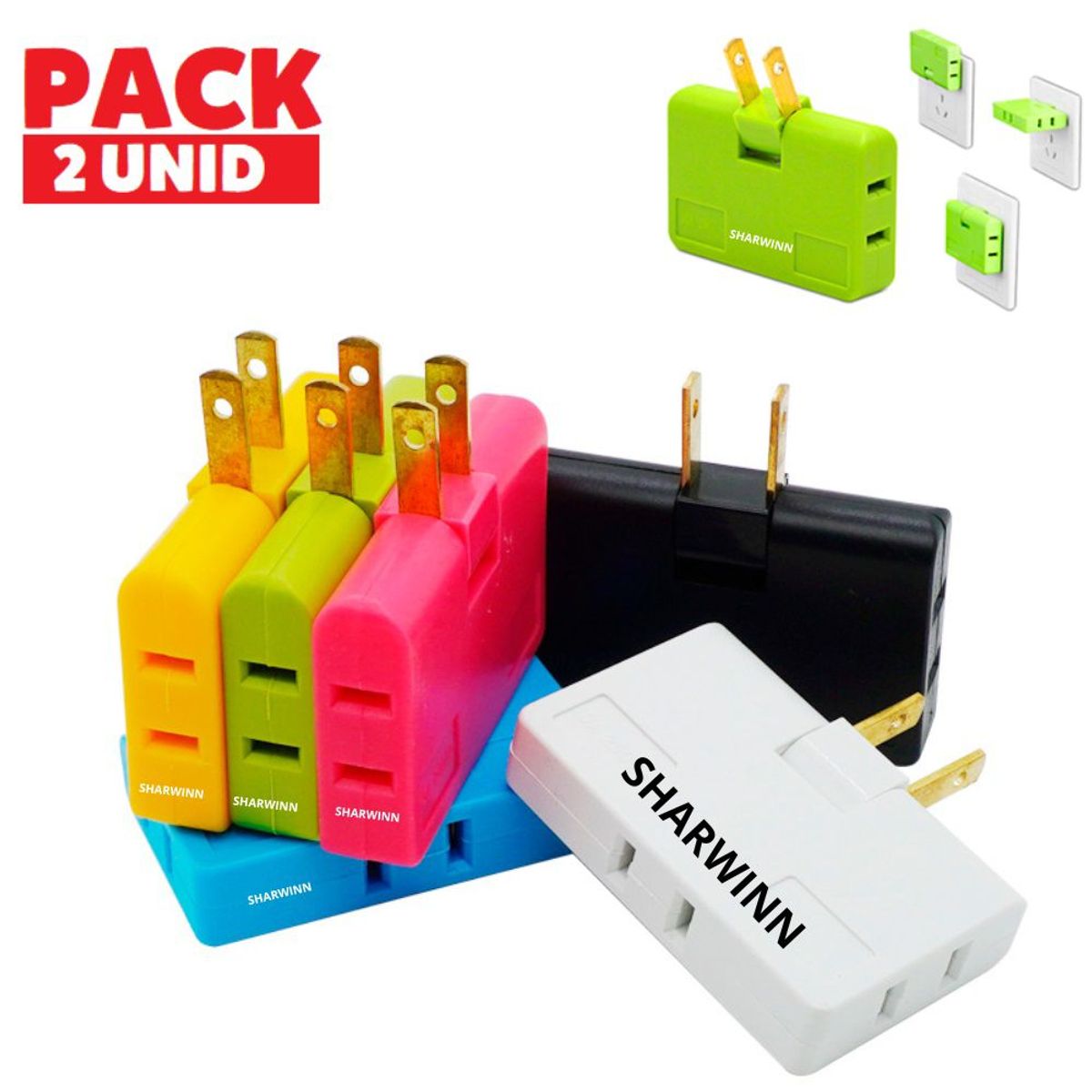 GENERICO - Pack de 2 - Adaptador Enchufe Triple Giratorio  Multienchufe