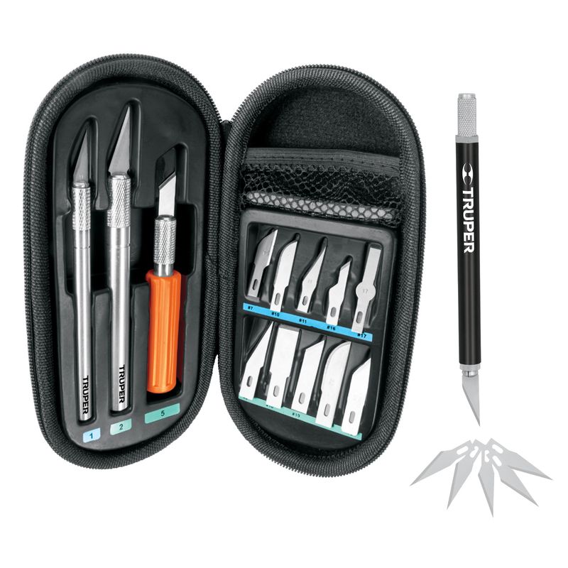 TRUPER - Juego Cutter precisión Cuchilla Exacto Tipo Bisturí 17 Piezas