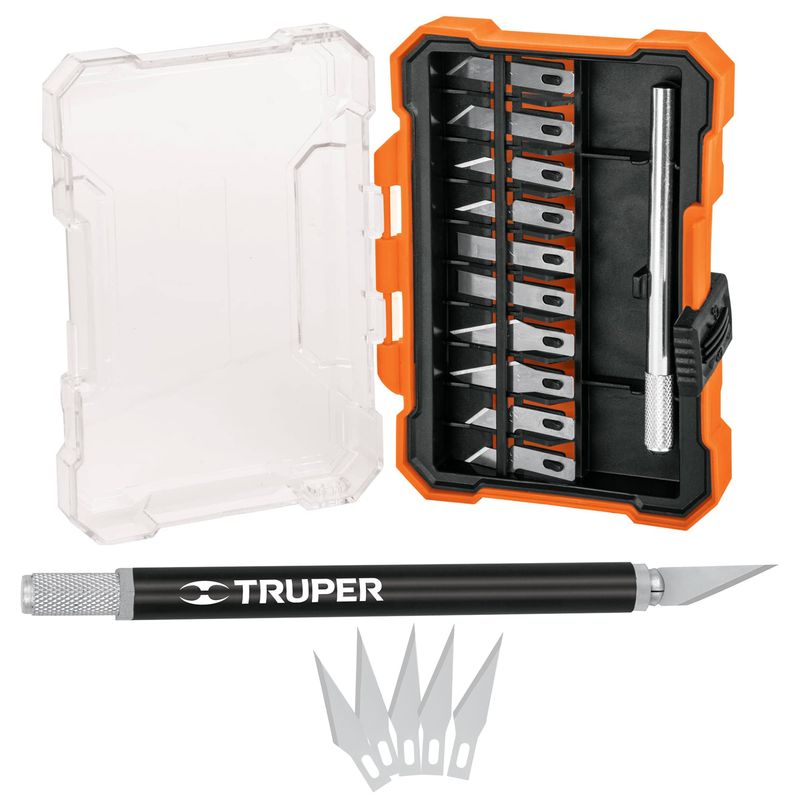 TRUPER - Juego Cutter precisión Cuchilla Exacto Tipo Bisturí 17 Piezas