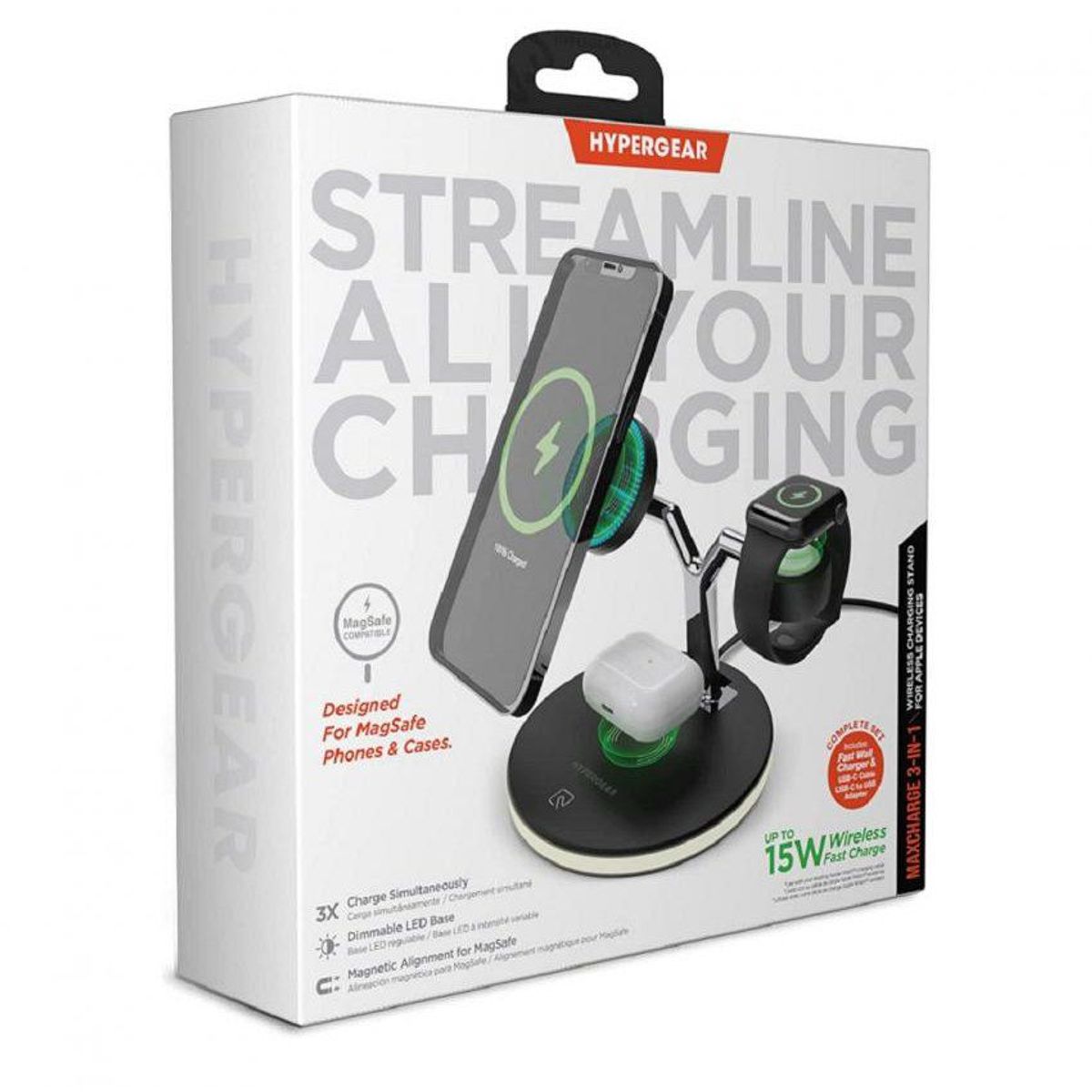 HYPERGEAR - Cargador inalámbrico hypergear maxcharge 3 in 1 -iphone-iwatch-airpods