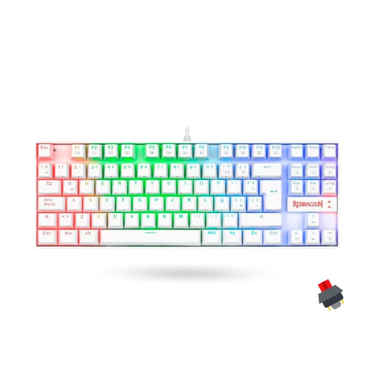 REDRAGON - Teclado gamer mecánico redragon kumara switch red rgb - blanco