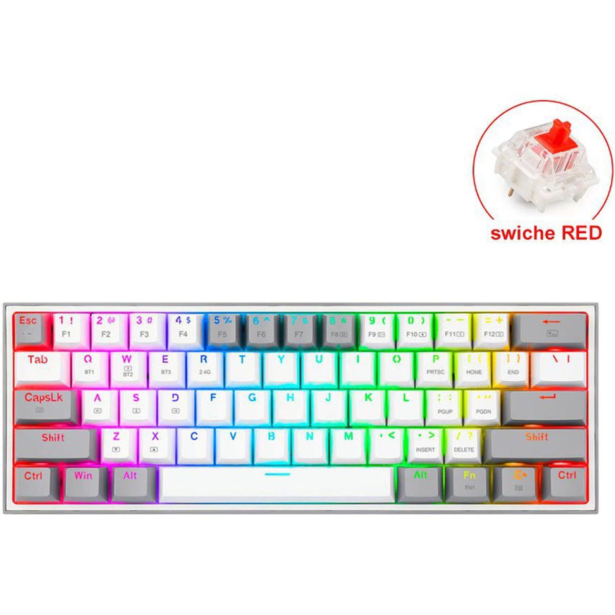 REDRAGON - Teclado mecánico redragon 60 fizz pro k616rgb inalámbrico blanco /gris