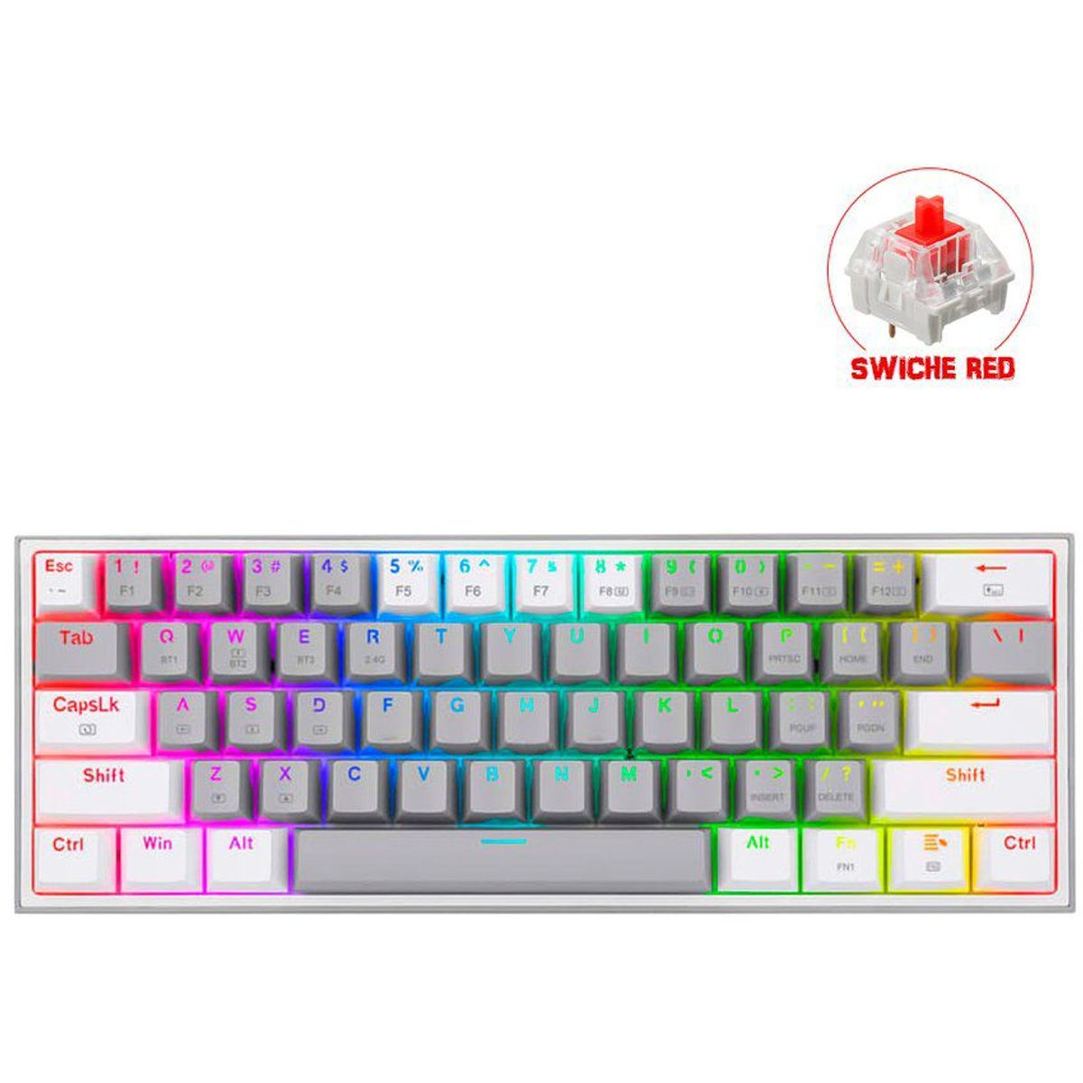 REDRAGON - Teclado mecánico redragon 60 fizz pro k616rgb inalámbrico gris/ blanco