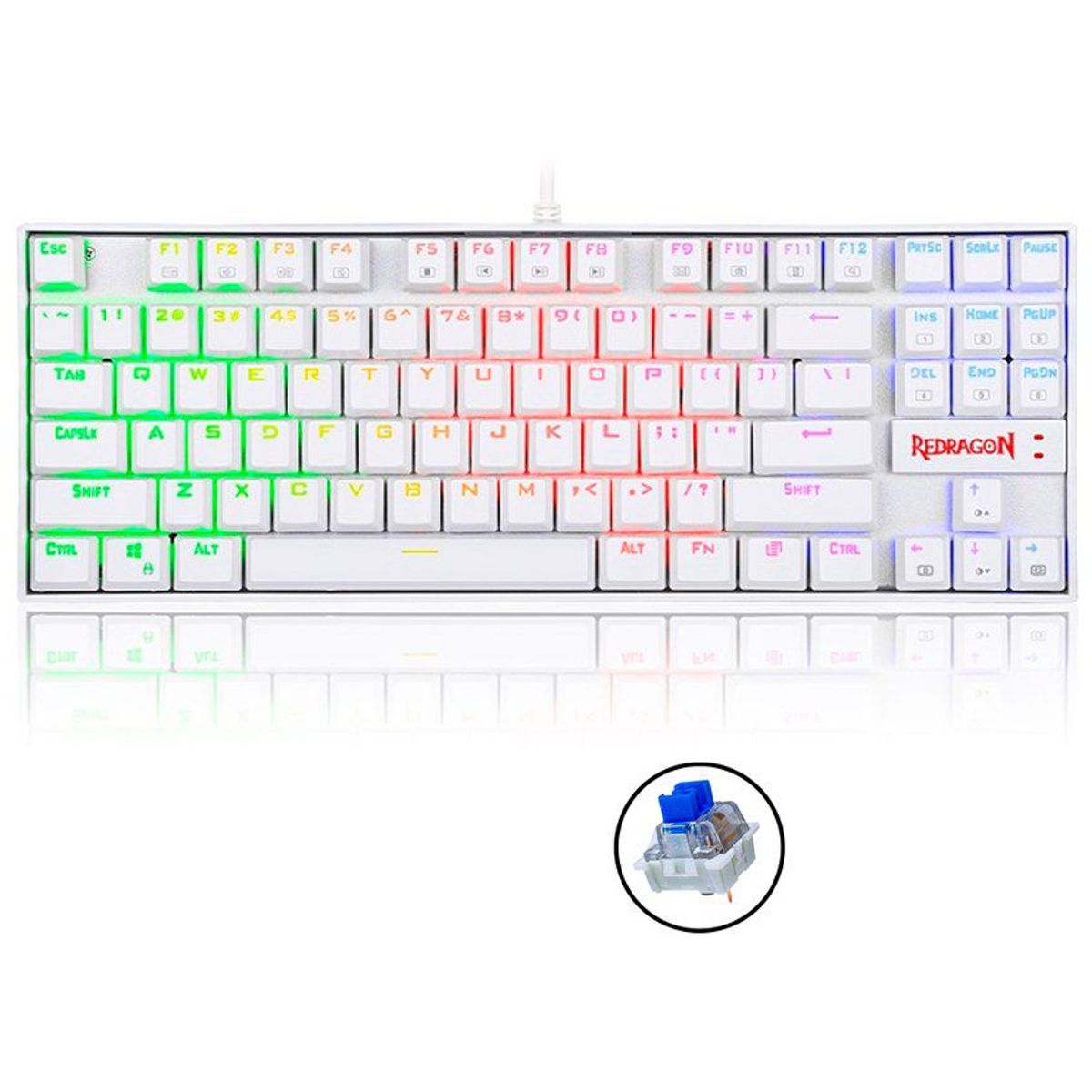 REDRAGON - Teclado mecánico redragon kumara blanco  tkl switch  blue rgb