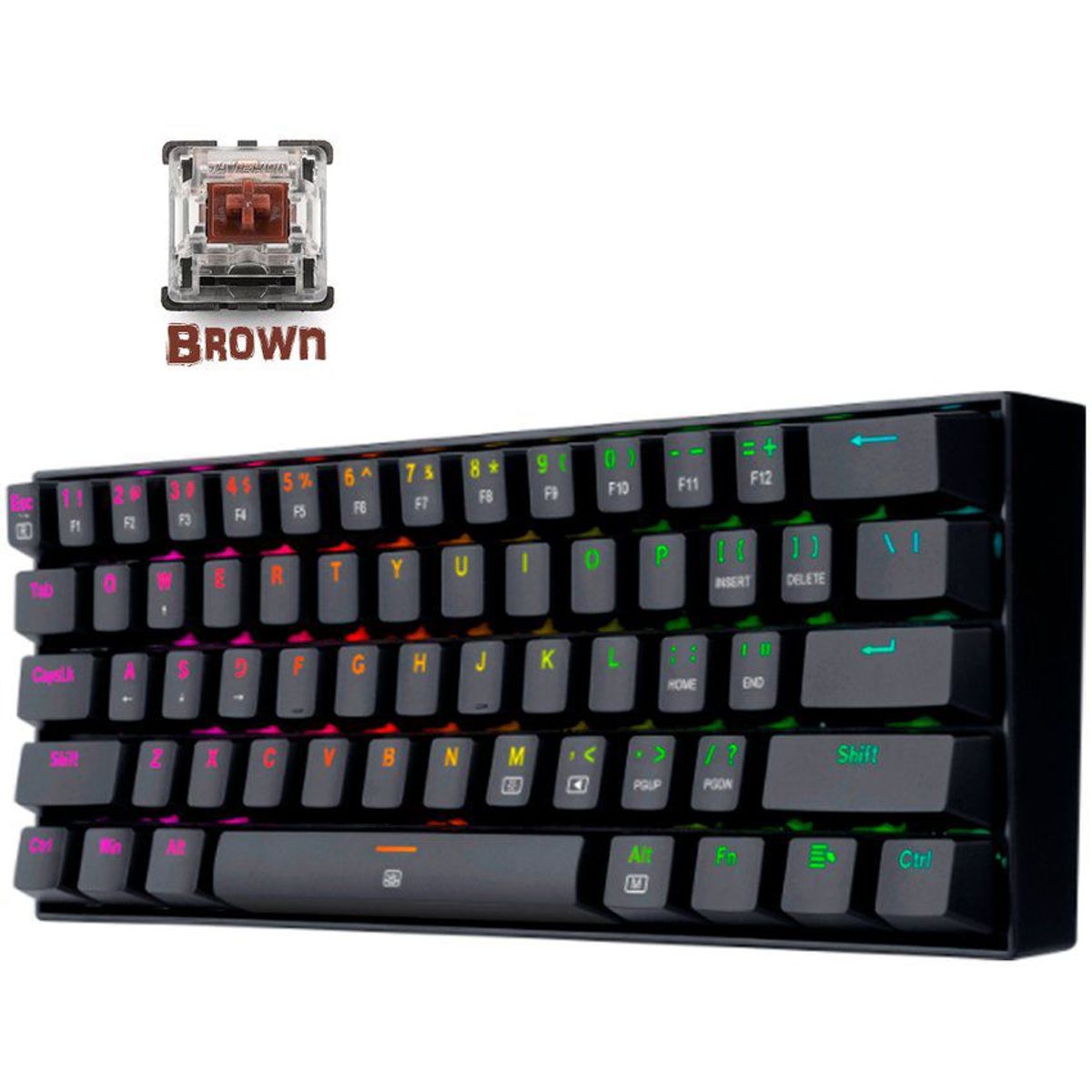 REDRAGON - Teclado redragon dragonborn 60 - negro rgb switches brown