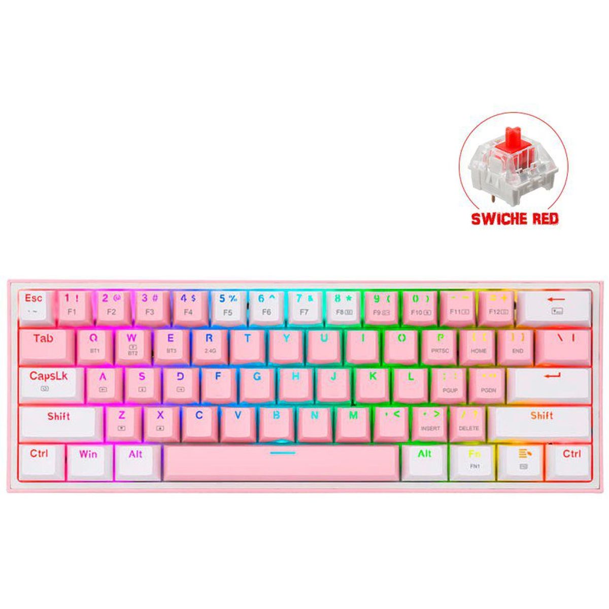 REDRAGON - Teclado mecánico redragon 60 fizz pro k616rgb inalámbrico rosa/ blanco