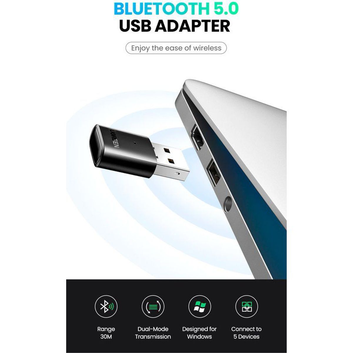 UGREEN - Adaptador usb bluetooth 5.0 ugreen transmisor y receptor