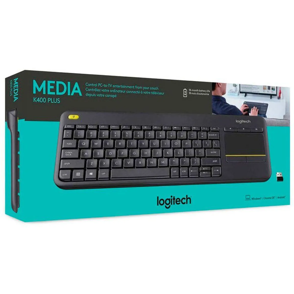 LOGITECH - Teclado Logitech K400 Plus Inalámbrico Touchpad - Negro