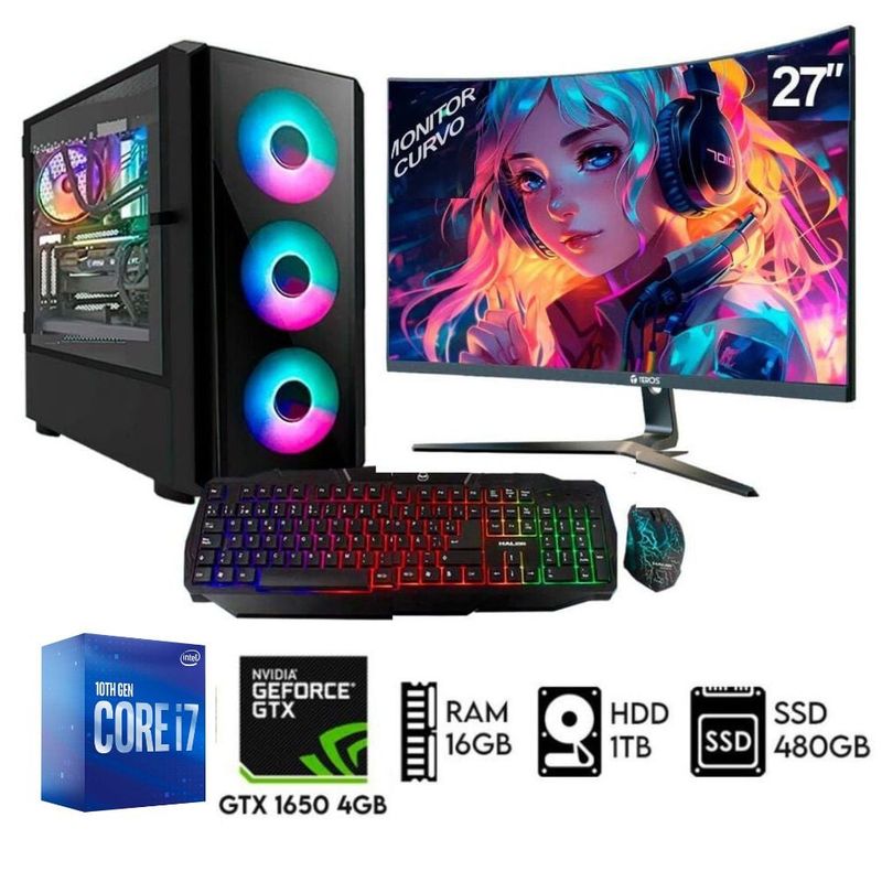 INTEL - Computadora PC Gamer Core i7-10TH Ram16GB Disco1TB+SSD480GB GTX 1650 4GB  M27´´.