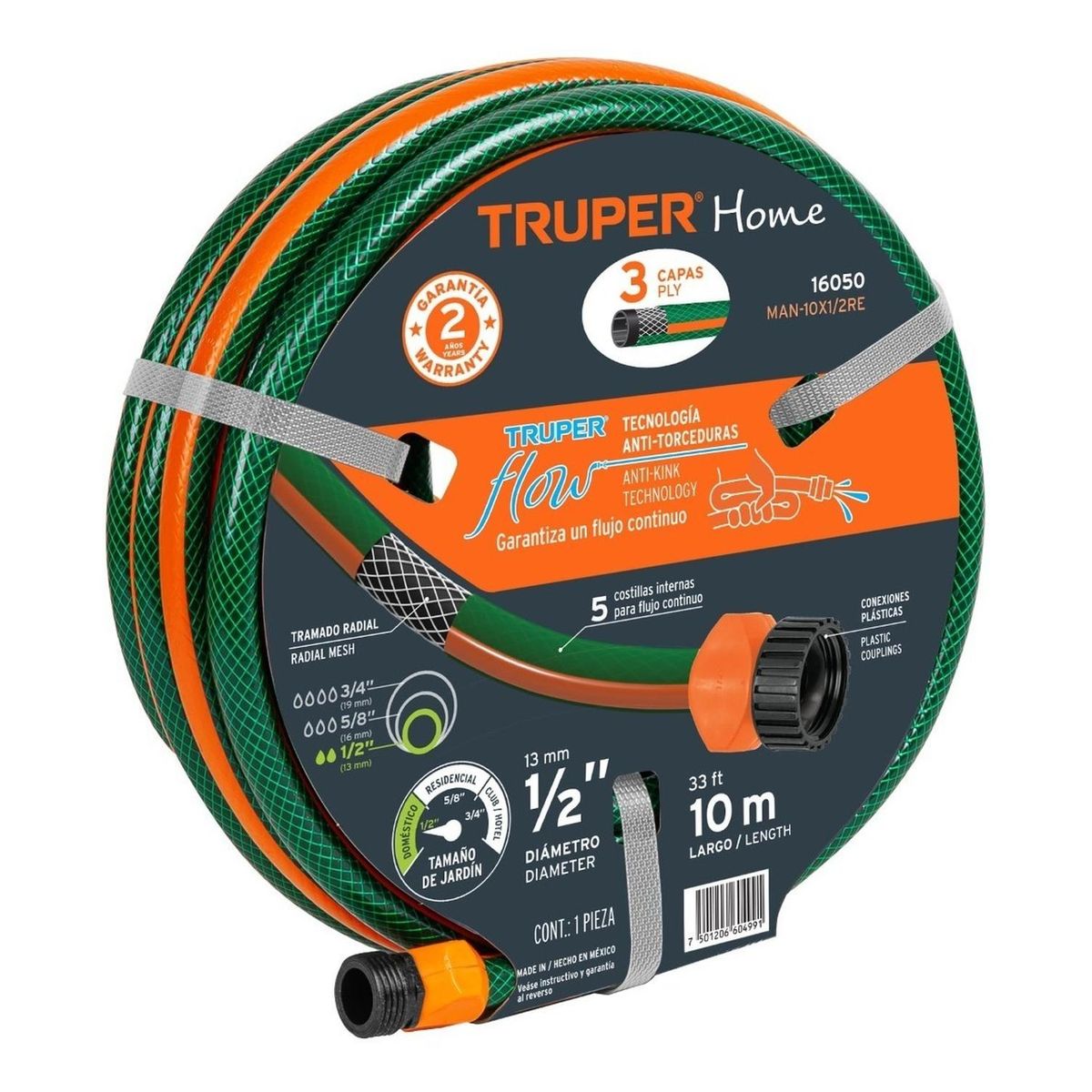 TRUPER - Manguera 1/2" reforzada 3 capas 10 metros Truper
