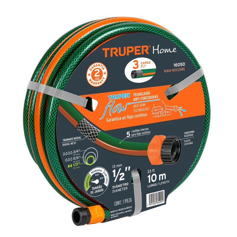 TRUPER - Manguera 1/2" reforzada 3 capas 10 metros Truper