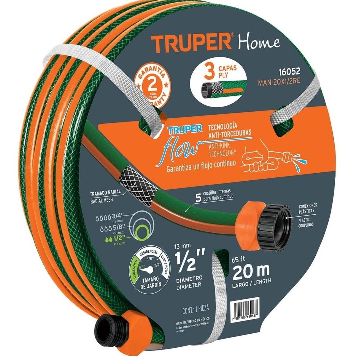 TRUPER - Manguera 1/2" reforzada 3 capas 20 metros Truper