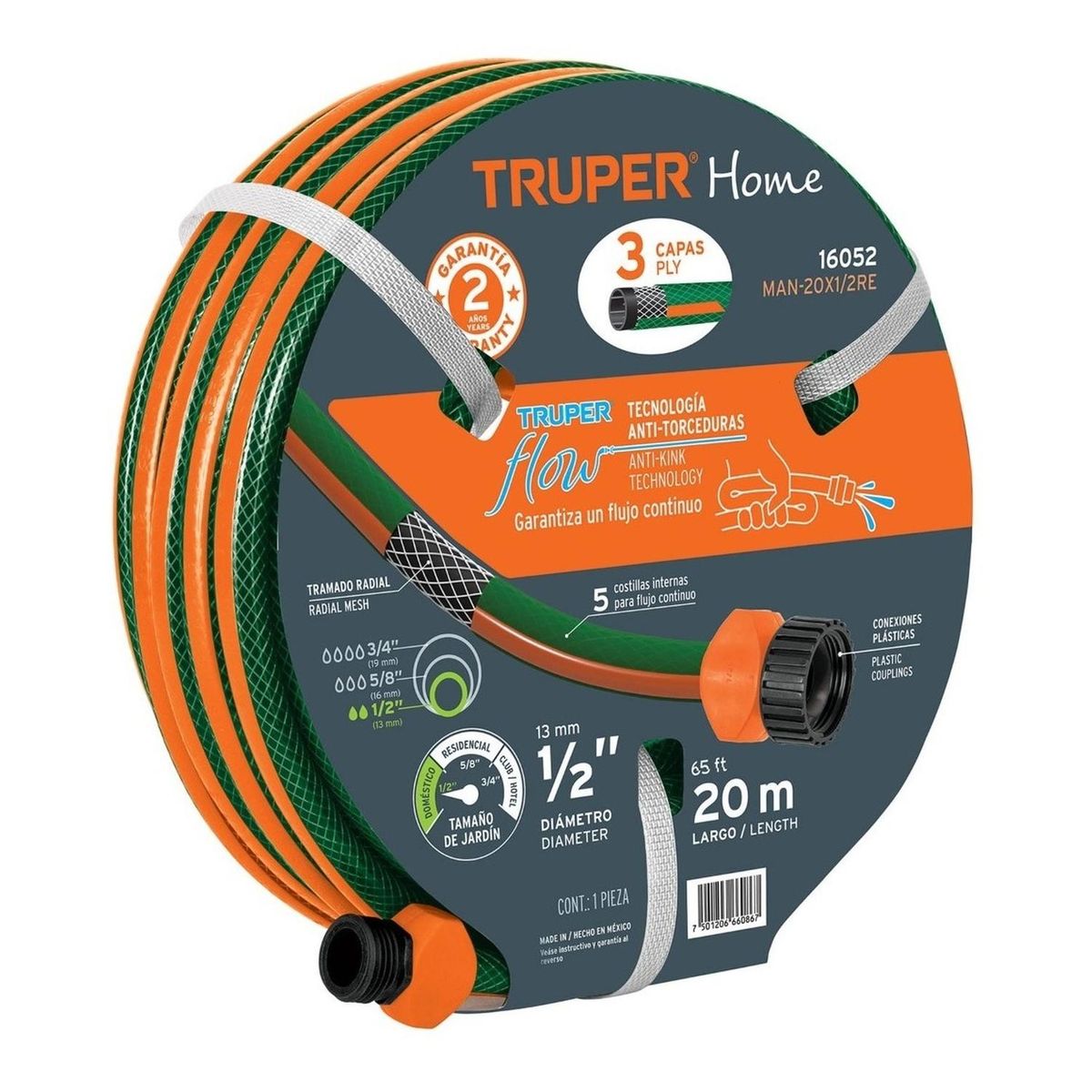 TRUPER - Manguera 1/2" reforzada 3 capas 20 metros Truper