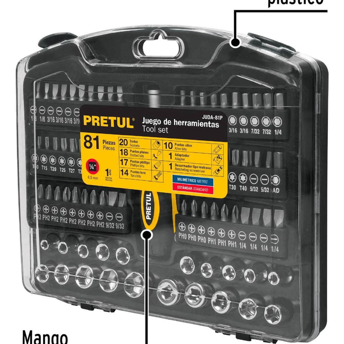 PRETUL - Juego de herramientas dados y puntas 81 piezas Pretul