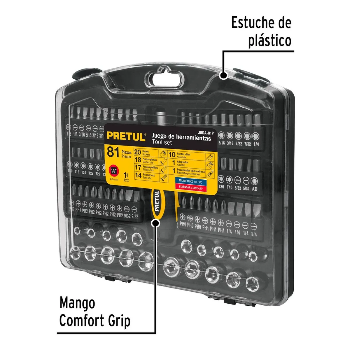 PRETUL - Juego de herramientas dados y puntas 81 piezas Pretul