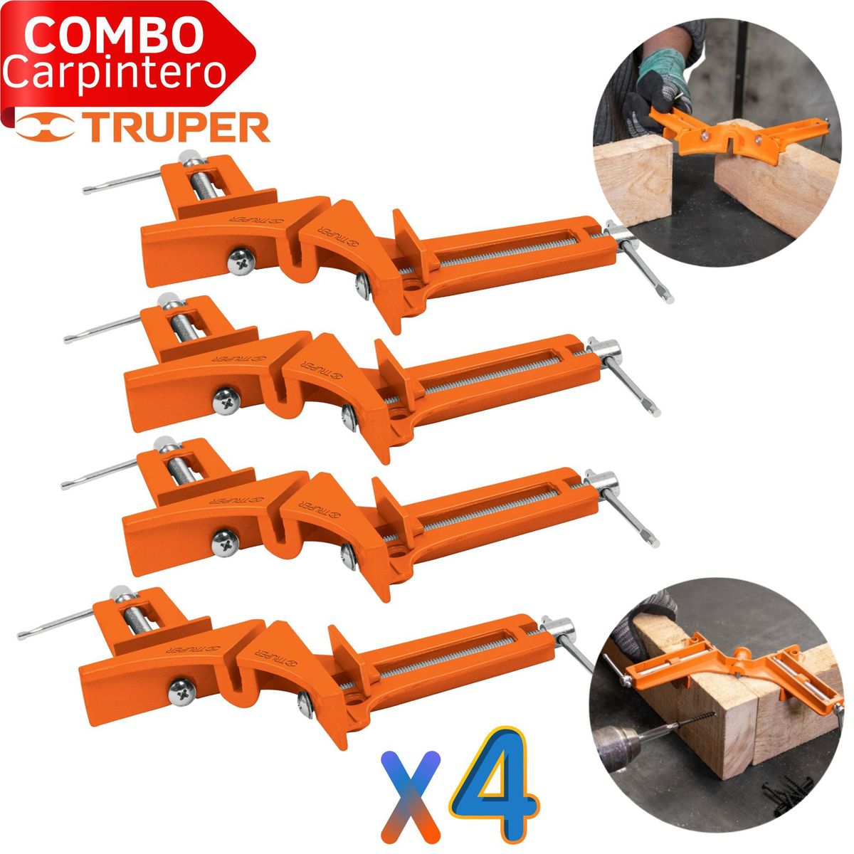 TRUPER - Prensa Esquinera Profesional Carpintero  Pack 4 unidades Truper