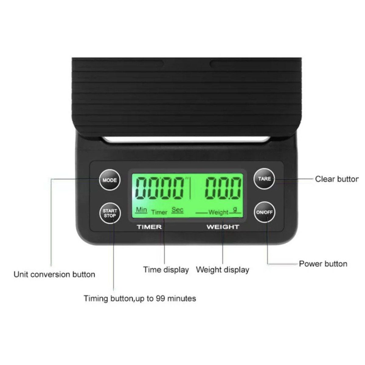 LIMA CON CAFEINA - Balanza digital con temporizador color negro para café - COFFEE SCALE