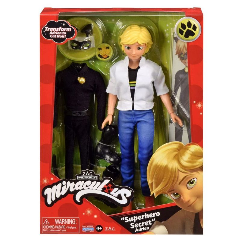 PLAYMATES TOYS - Miraculous Ladybug - Muñeco Adrien Superhero Secret 28 Cm
