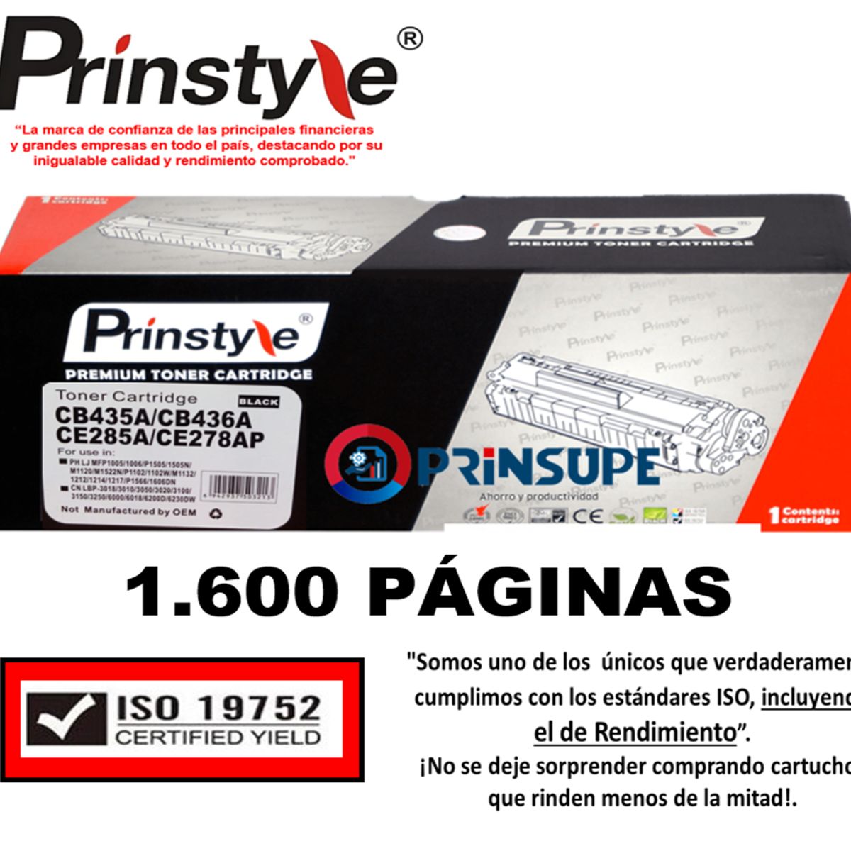 PRINSTYLE - TONER  DE 1.600 PÁG. PRINSTYLE 35A  CB435A  -ISO 19752-