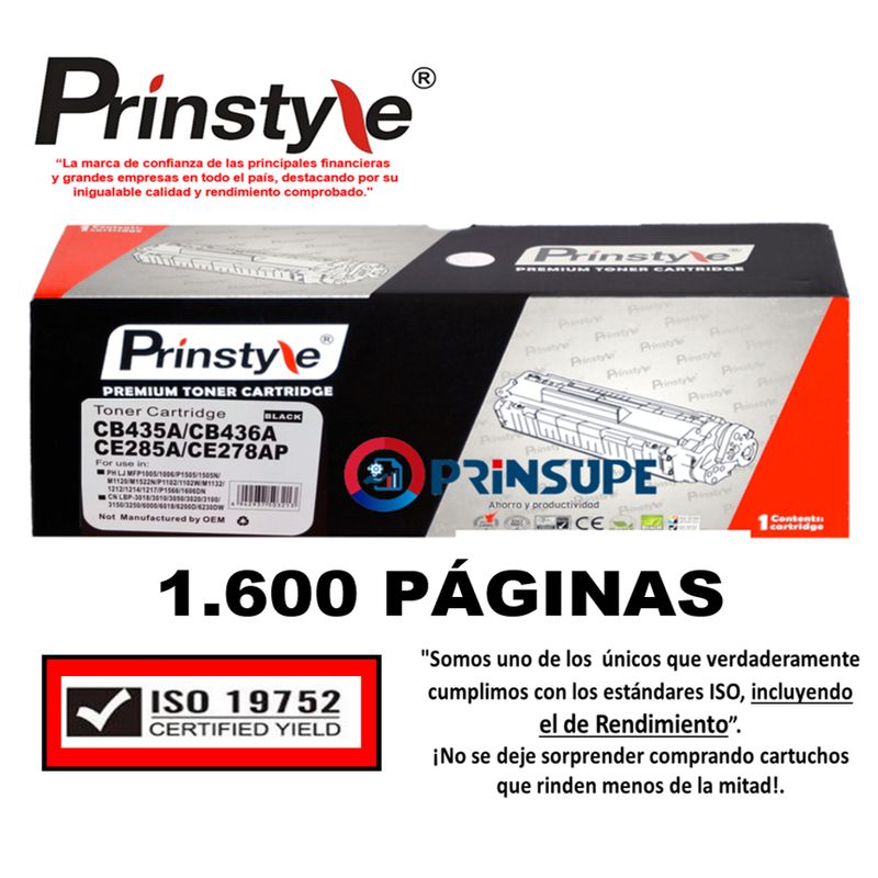 PRINSTYLE - TONER  DE 1.600 PÁG. PRINSTYLE 35A  CB435A  -ISO 19752-