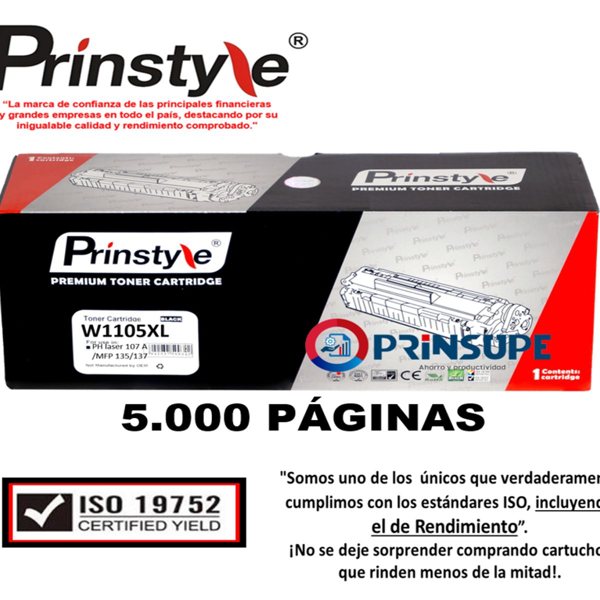 PRINSTYLE - TONER DE 5.000 PÁG PRINSTYLE 105A CON CHIP- ALTO RENDIMIENTO