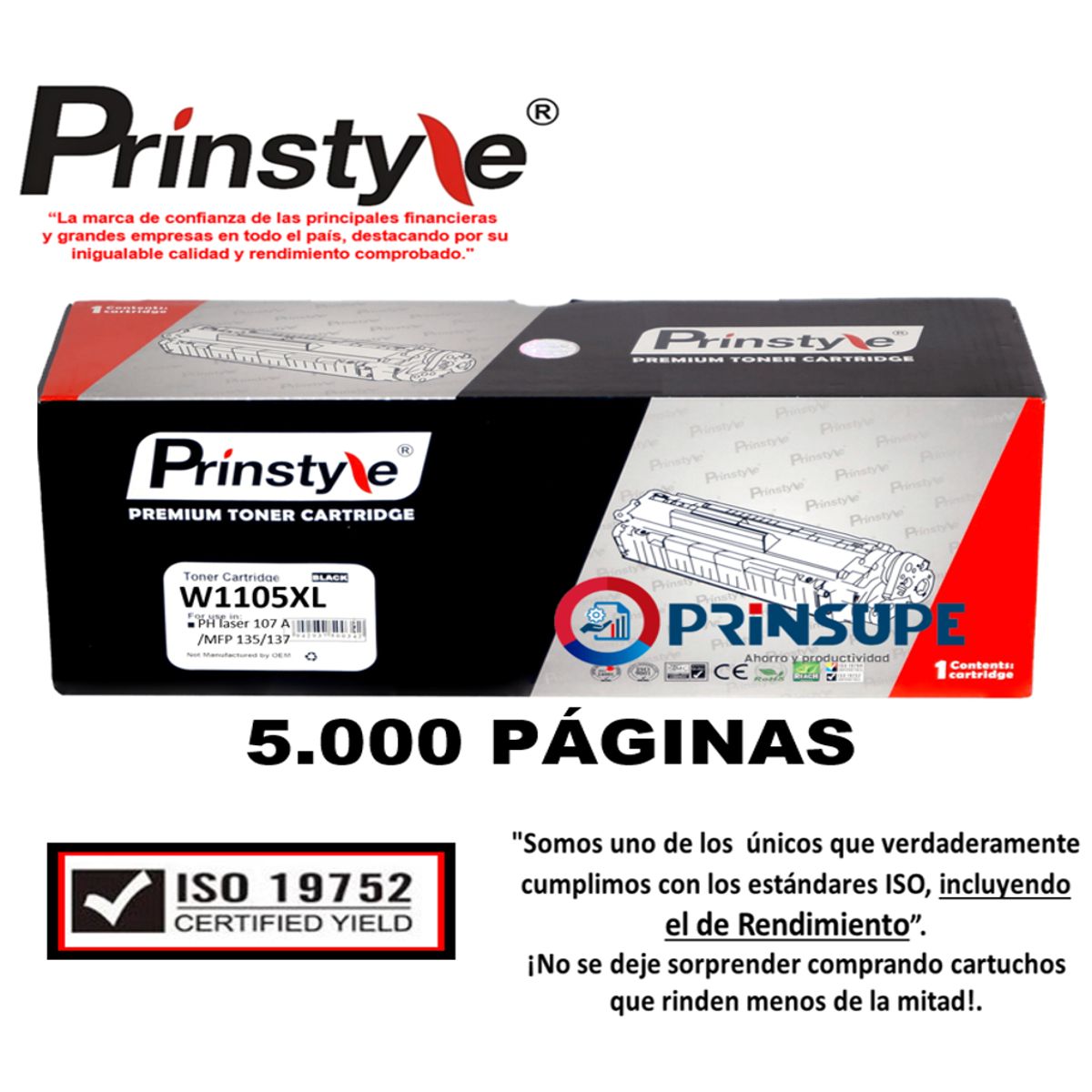 PRINSTYLE - TONER DE 5.000 PÁG PRINSTYLE 106A CON CHIP- ALTO RENDIMIENTO