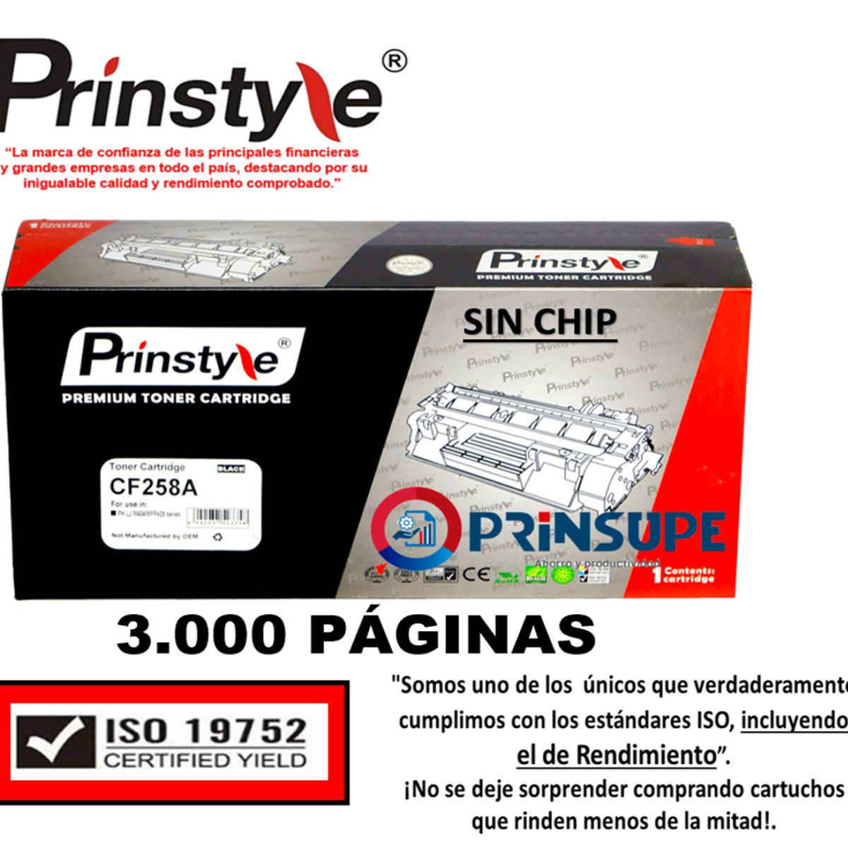 GENERICO - TONER PRINSTYLE 58A CF258A 3.000PÁG. -SIN CHIP- ISO  RENDIMIENTO 19752