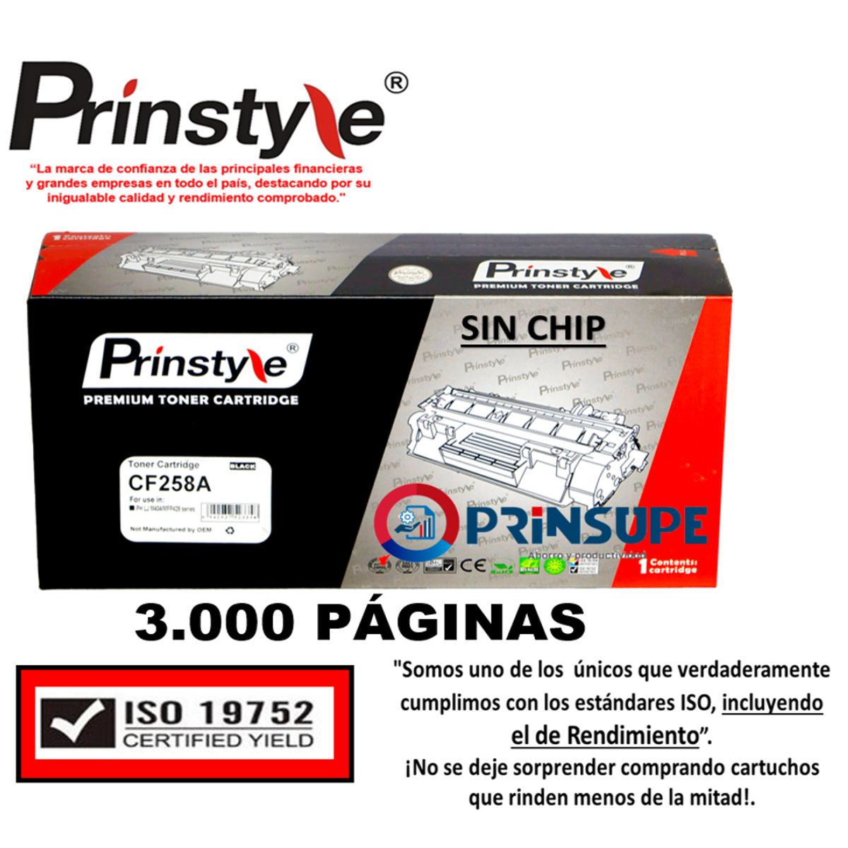 GENERICO - TONER PRINSTYLE 58A CF258A 3.000PÁG. -SIN CHIP- ISO  RENDIMIENTO 19752