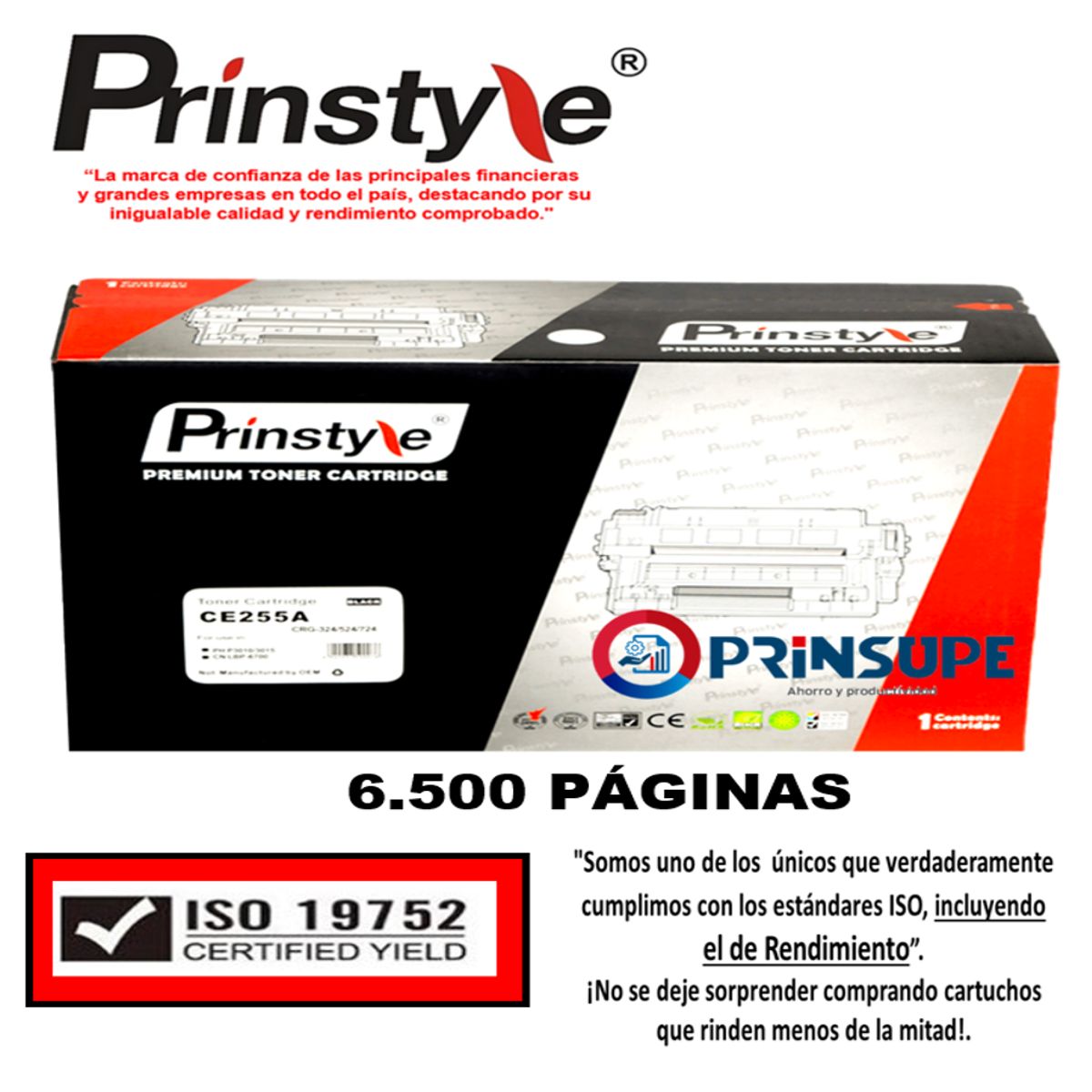 PRINSTYLE - TONER PRINSTYLE 55A CE255A 6.500 PÁG. ISO  RENDIMIENTO 19752